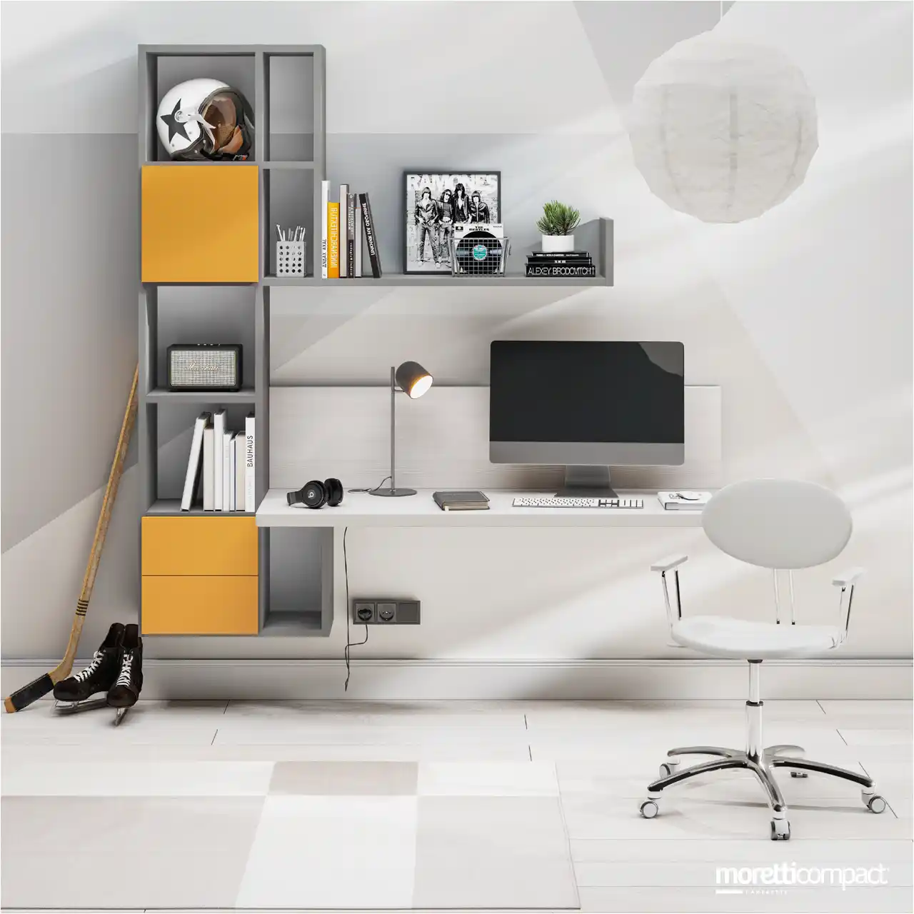 Scrivania sospesa con libreria Outline
