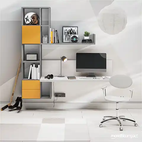 Scrivania sospesa con libreria Outline