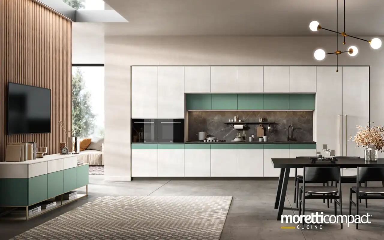 Cucina lineare con ante a doppia finitura