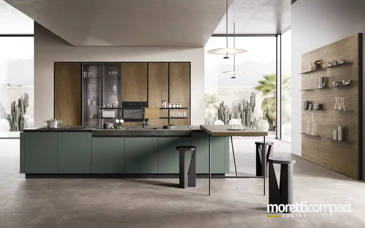 Cucina con isola e tavolo snack