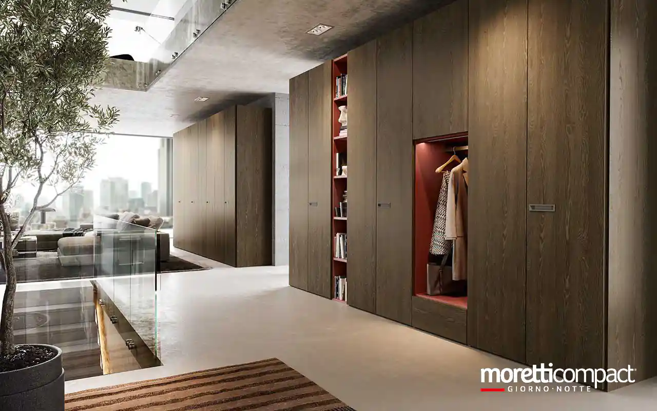 Armadio battente con libreria e modulo a giorno