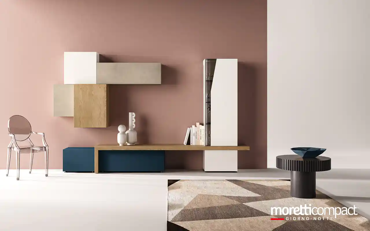 Living geometrico con modulo verticale