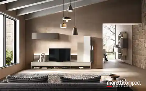 Living moderno con dettagli metallizzati