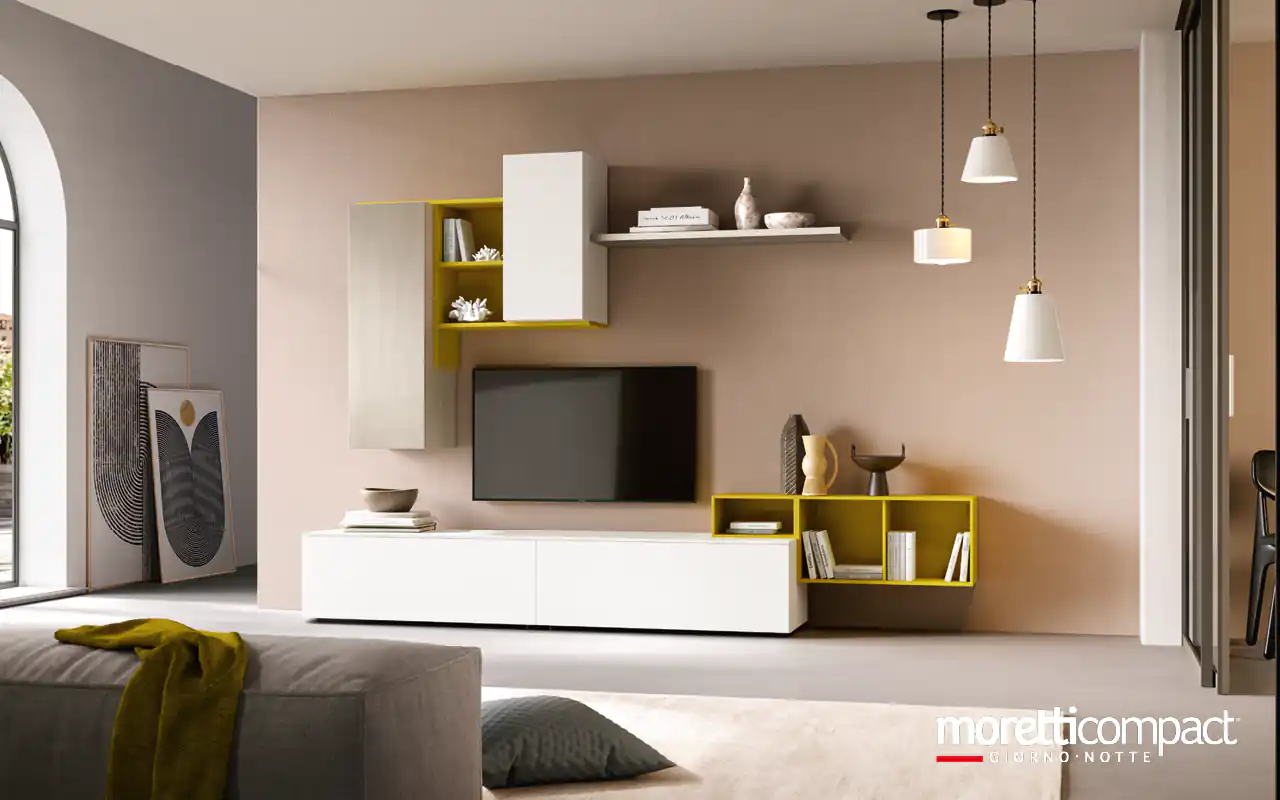 Living con moduli a giorno giallo ocra