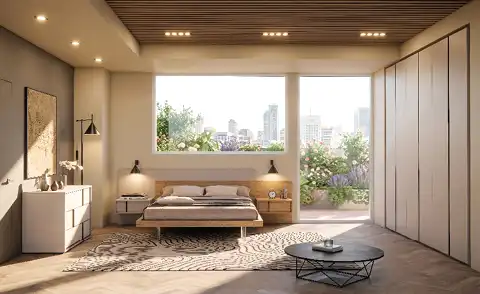 Camera Prime con Armadio battente Gola, gruppo Profile e Letto Bipanel