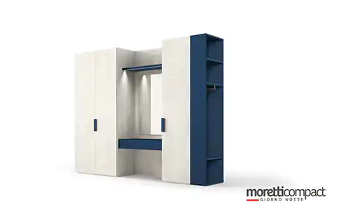 Armadio battente e modulo utility con mensola e cassetto