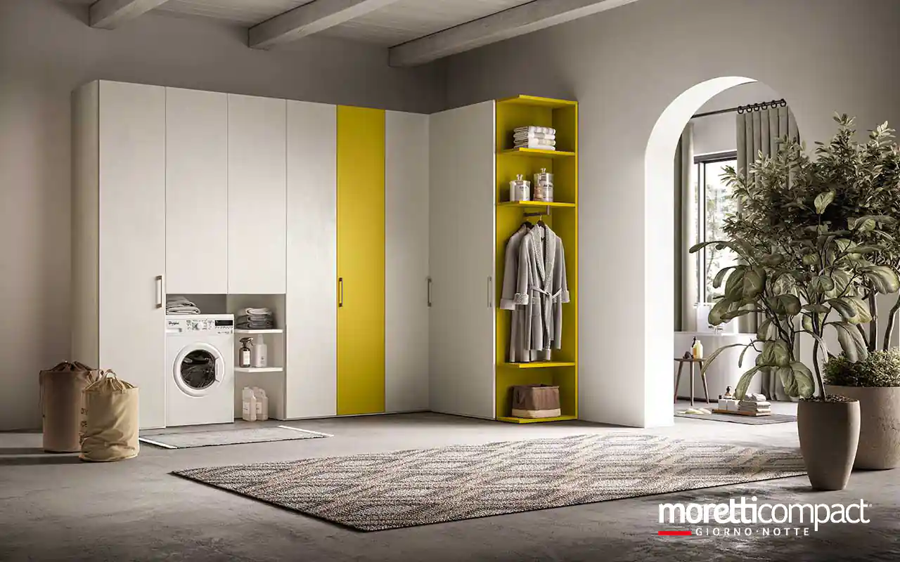 Armadio ad angolo utility con ante battenti e terminale aperto