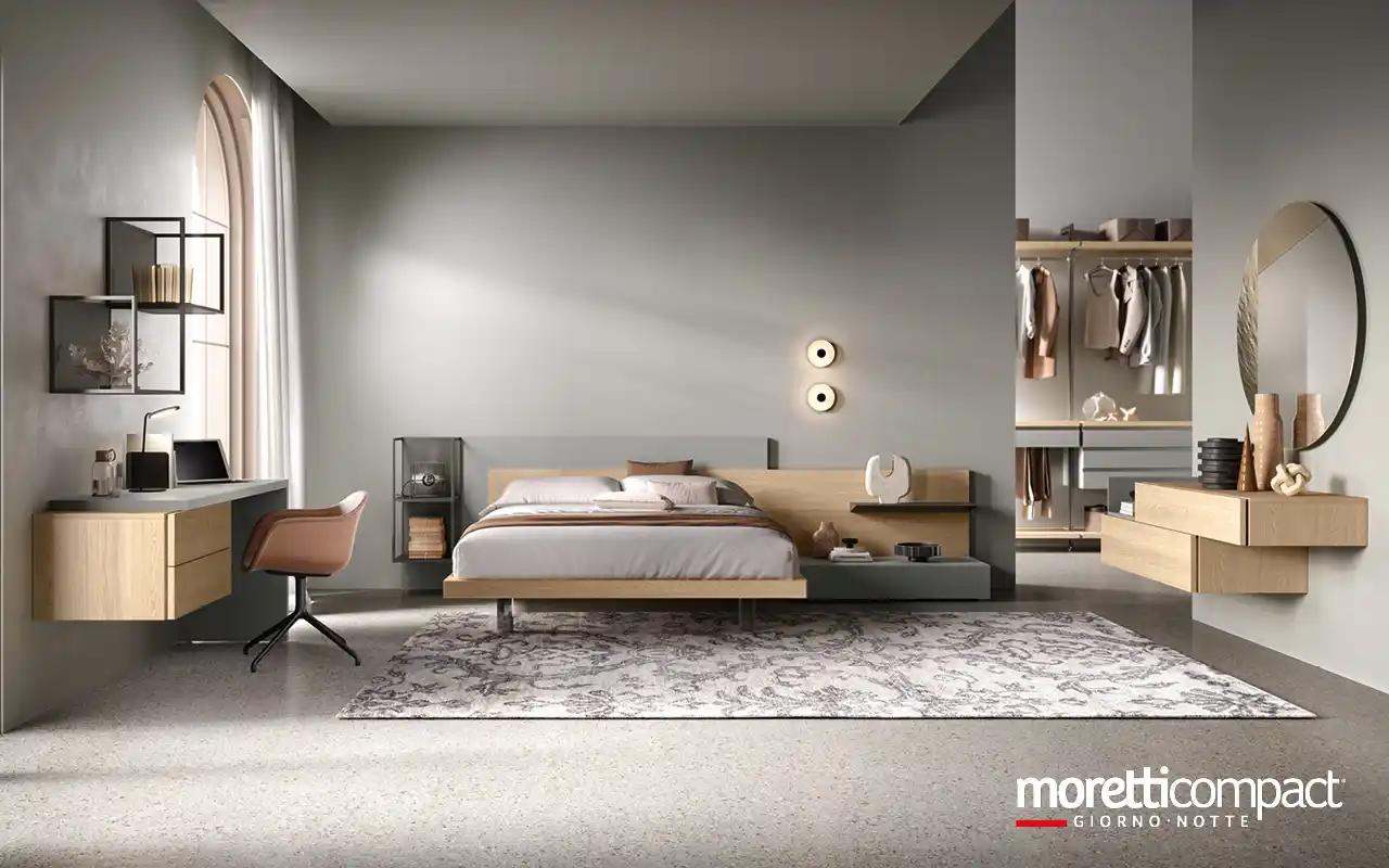 Camera con gruppo Modula e letto in pannello